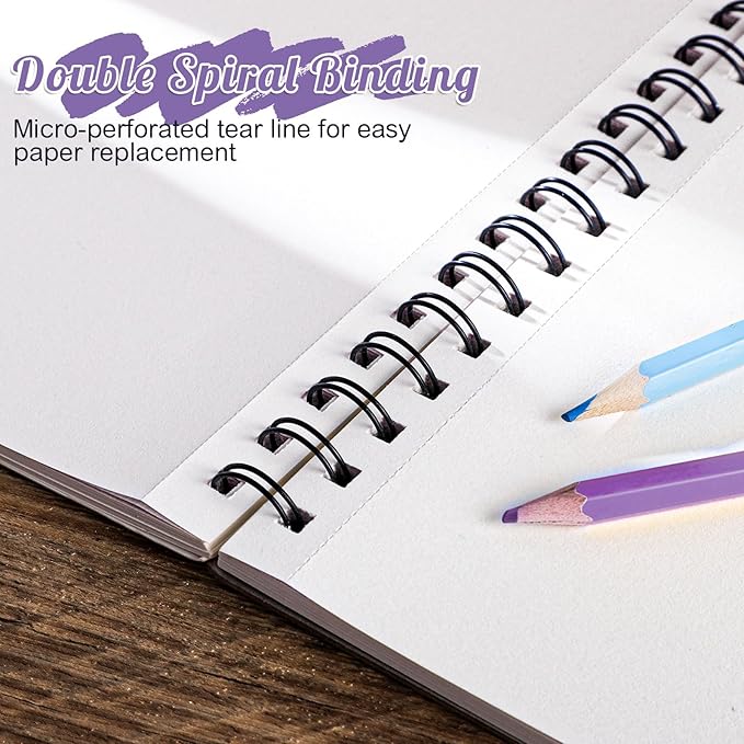 Sketch Book 8.5×11 inch, Spiral Bound Sketch Pad 100 Sheets (68lb/100gsm), Acid-Free Sketchbook for Drawing Painting Sketching, Art Paper Drawing Supplies for Teens Adults Artists Ideal Gifts（Purple）