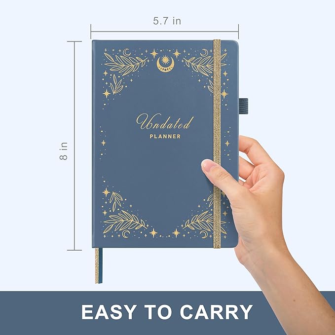 And Per Se Undated Planner, Weekly & Monthly Planner with Goal & Habit Tracker, A5 Leather Hardcover Productivity Journal for Academic Year (Stardust Blue)