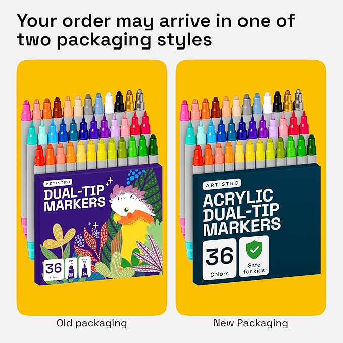ARTISTRO 36 Precision Dual-Tip Acrylic Paint Markers – Paint Pens Set with Dot & Fine Tips for Fabric, Rock, Glass, Wood, Coloring Books – Classroom & Art Supplies Gift – Teacher Appreciation Gift