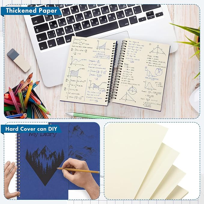 Epakh 6 Pack Spiral Notebook Bulk, Back to School Hardcover Spiral Journal Notebook 5.5 x 8.3 Inch, First Day of School Travel Writing Journal Notepad, 50 Sheets 100 Pages(Unlined,Navy Blue)