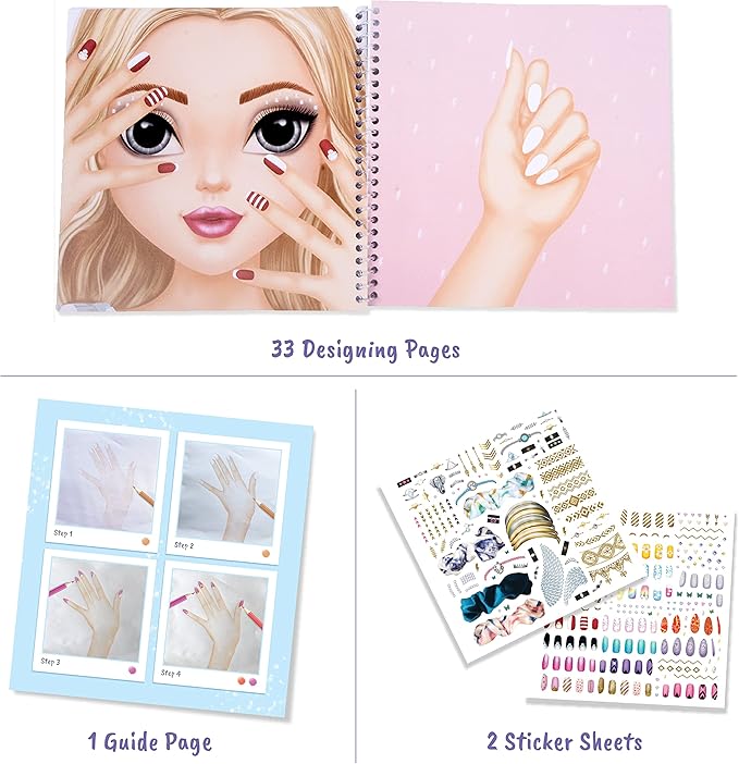 BSCOOL Create Hairstyles & Nail Designs Book Set for Girls Ages 5 and Up – Hair Design & Nail Art Sticker Books with Guides – Creative Birthday Gift for Kids