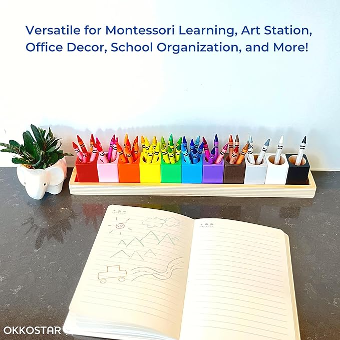 Montessori Crayon Holder for Kids - Craft Supply Organizer - Classroom Storage Caddy Case - Perfect for Colored Pencils [Crayons or Pencils NOT Included] (Large)