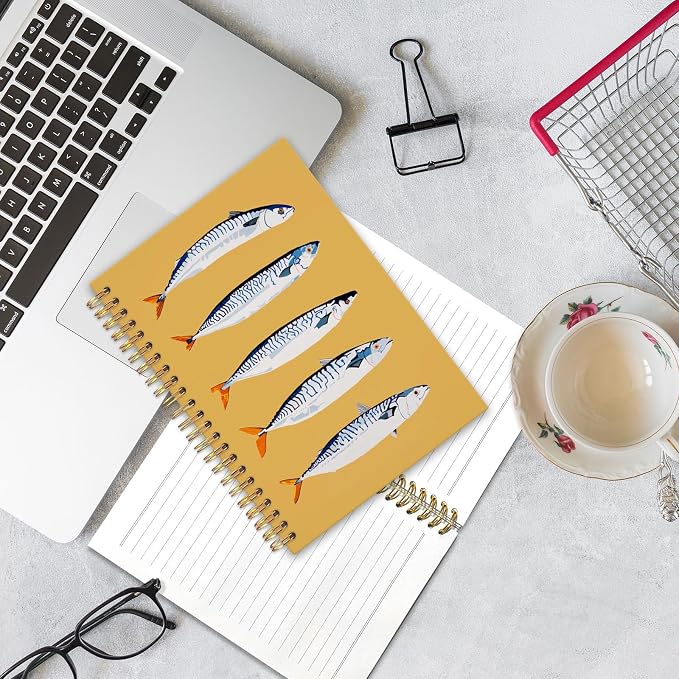 UTELKA Sardine Notebook Journal, Vintage Coastal Ocean Beach fish Journal Spiral Notebook, Retro yellow Notebooks Aesthetic Sardine gifts for Note Taking Office Work Supplies 5.5x8.3