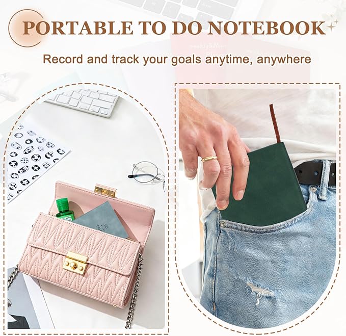 PATIKIL 2Pcs Planner Notebook, A6 100 Sheets Undated to Do List Daily Weekly Monthly Goals Tracker Pocket Notebook for Office Study Time Management Fitness Weeding, Sky Blue/Grey