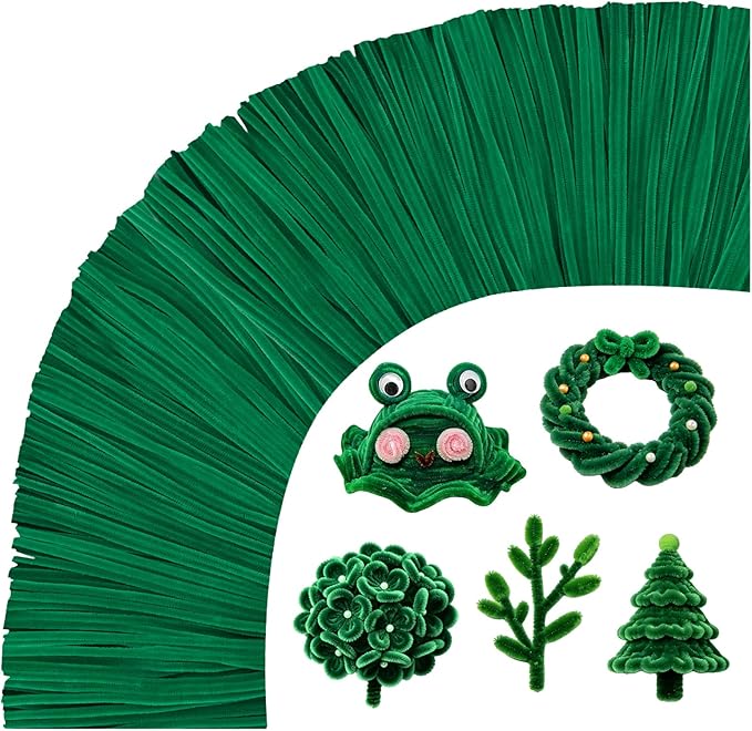 VZF Green Pipe Cleaners,200pcs Chenille Stems,Craft Pipe Cleaners,Green Chenille Stems,Set of Bulk Craft Supplies for DIY Flowers,Arts,Crafts,Decorations,Toys for Ages 5-7