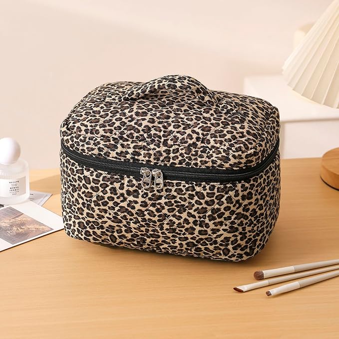 uekeboag Large Travel Quilted Makeup Bag for Women | Soft Floral Cotton Cosmetic Bag, Foldable Coquette Aesthetic Toiletry Organizer