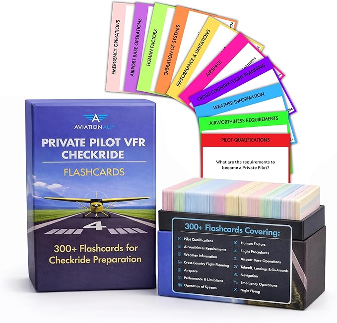 Private Pilot VFR Flashcards for Checkride & Oral Exam | 300+ VFR Study Cards Covering FAA Aviation Topics, Airspace, Weather, Charts, Systems & More | Ideal for Student Pilots