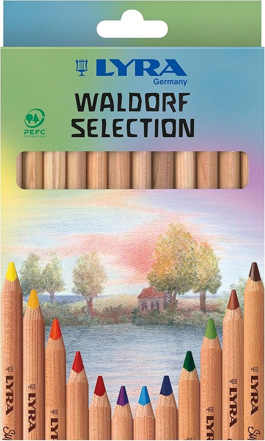 Lyra Waldorf Selection Giant Triangular Colored Pencil, Unlacquered, 6.25 Millimeter Cores, Assorted Colors, 12-Pack (3711121)