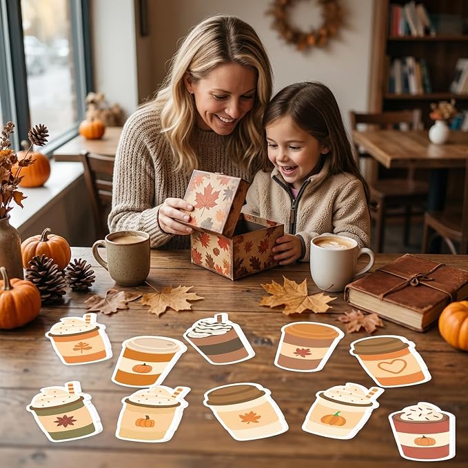 Xqumoi 30 Pack Fall Coffee Cup Sticky Notes - Autumn Theme Self Sticky Notepads Writing Memo Pads for Coffee Lover Thanksgiving Gift Class Reward Party Favors Goodies Bag Fillers Office Supplies