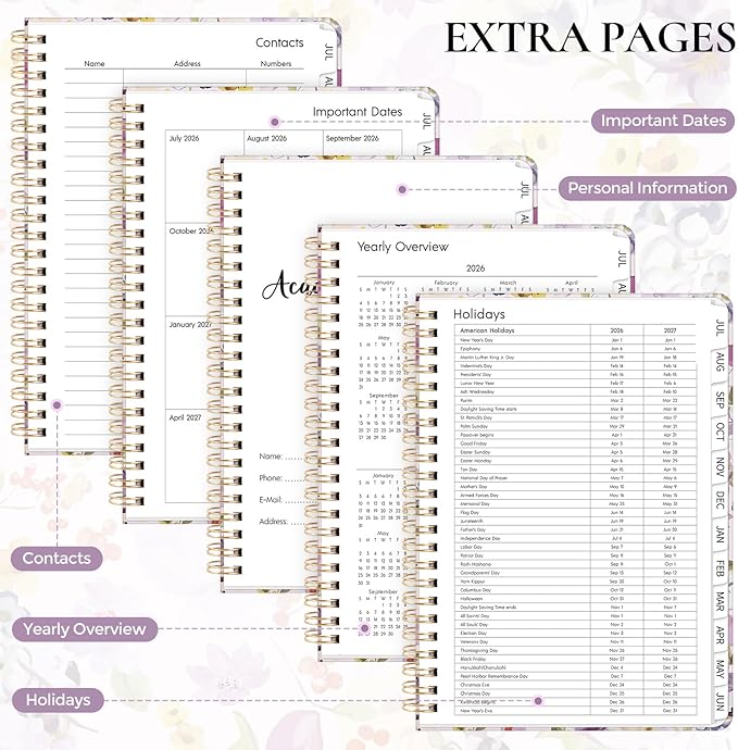 KONVINIT Academic Planner 2026-2027, Purple Monthly Planner 2026-2027, 12 Months Daily Weekly Planner with Tabs for Student Teacher, A5 (6.1" x 8.5") Planner 2026 for Home, Office, School Supplies