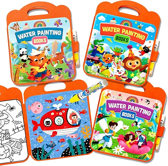 BlivEclat Magic Water Coloring Book for Toddlers 1-3 - Reusable Kids Water Painting Book with Pen - No Mess Montessori Activity - Paint with Water Books for Ages 2-4, 3-5