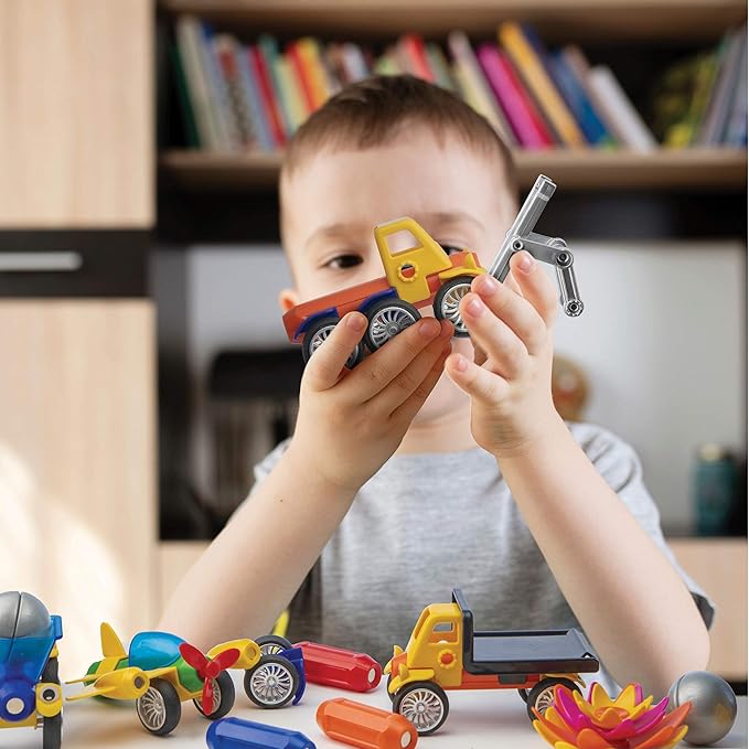 Play Brainy Magnetic Toy Cars Set – 90 Pieces (Montessori Educational Toy for Toddlers and Preschoolers) Helps with Developmental Skills