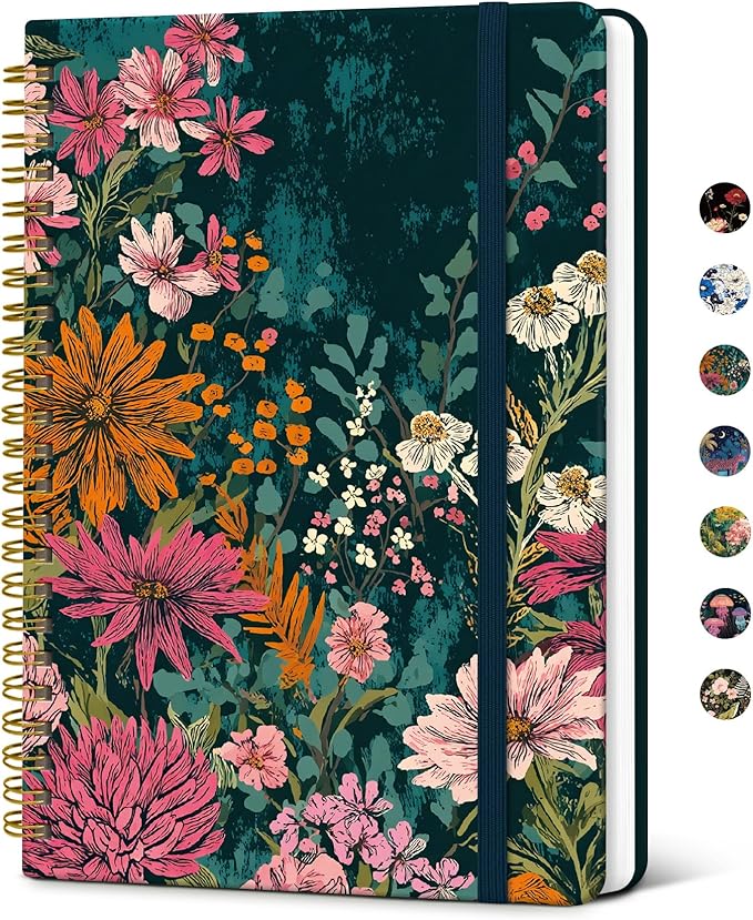Taja Lined Spiral Notebook Journal for Women A5(5.8" × 8.3"), Cute Hardcover Notebook for Work, School & Note Taking, Pretty College Ruled Journal for Writing, 140 Pages, Wildflower Reverie
