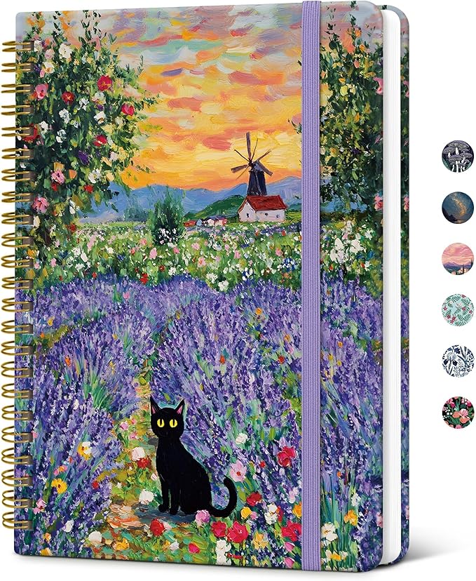 Taja Lined Spiral Journal Notebook for Women, Pretty College Ruled Notebook for Work & Note Taking, A5 Hardcover Journal for Writing, Cute Aesthetic 140 Pages, Lavender Dusk