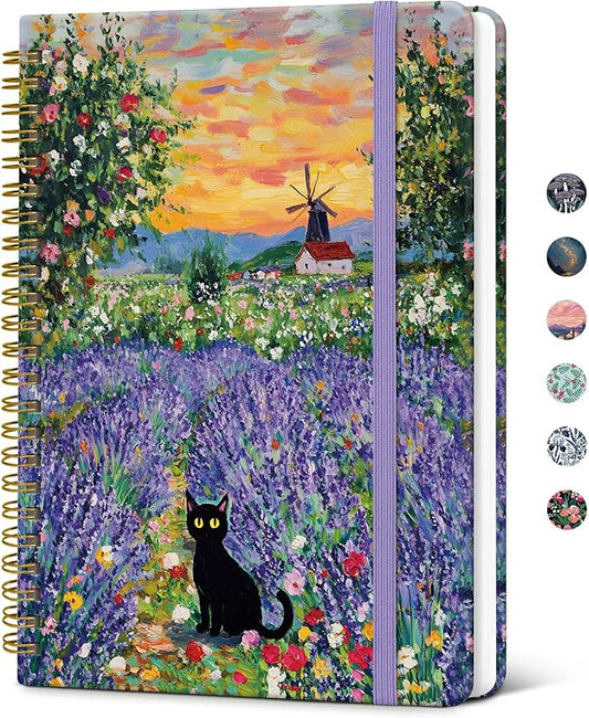 Taja Lined Spiral Journal Notebook for Women, Pretty College Ruled Notebook for Work & Note Taking, A5 Hardcover Journal for Writing, Cute Aesthetic 140 Pages, Lavender Dusk