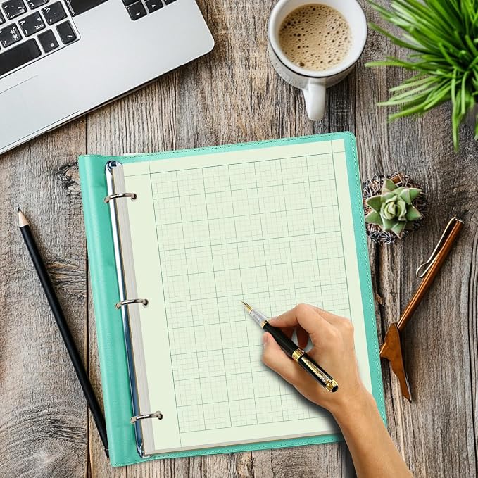 Yaridar Engineering Notebooks - 50 Sheets/100 Pages Graph Paper, 5 x 5 Graph Rule on Back, 3-Hole Engineering Computation Pad, 100 Gsm Green Tint Paper, 8-1/2" x 11"