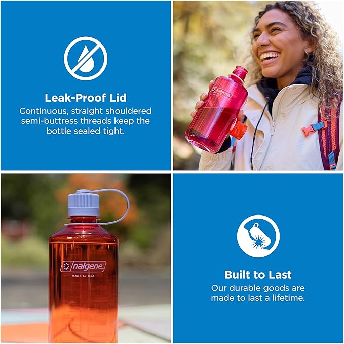 Nalgene 32 oz Narrow Mouth Water Bottle | BPA-Free, Durable & Leak Proof, Lightweight Bottle for Hiking, Gym & Travel, Marmalade Orange