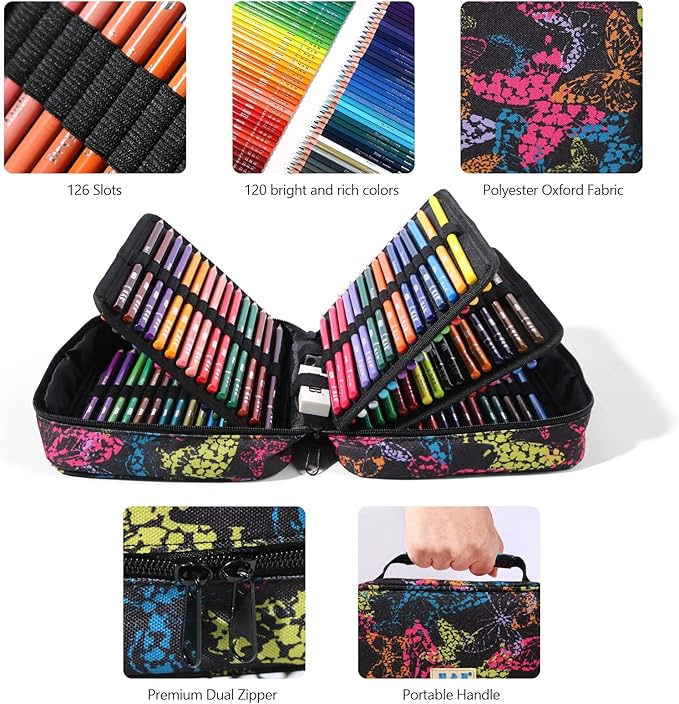 H & B 120-Color Colored Pencils Set with Coloring Book, Eraser, and Sharpener - Perfect for Drawing and Coloring - Soft Oil-Based Cores Ideal for Adults and Beginners