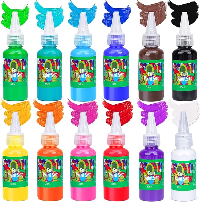 AROIC 82 Pack Washable Finger Paint Set, 12 Color Finger Paints 1 oz Each, Sponges, Painting Brushes, Waterproof Painting Apron, Palette Paper Drawing Gifts for Adults