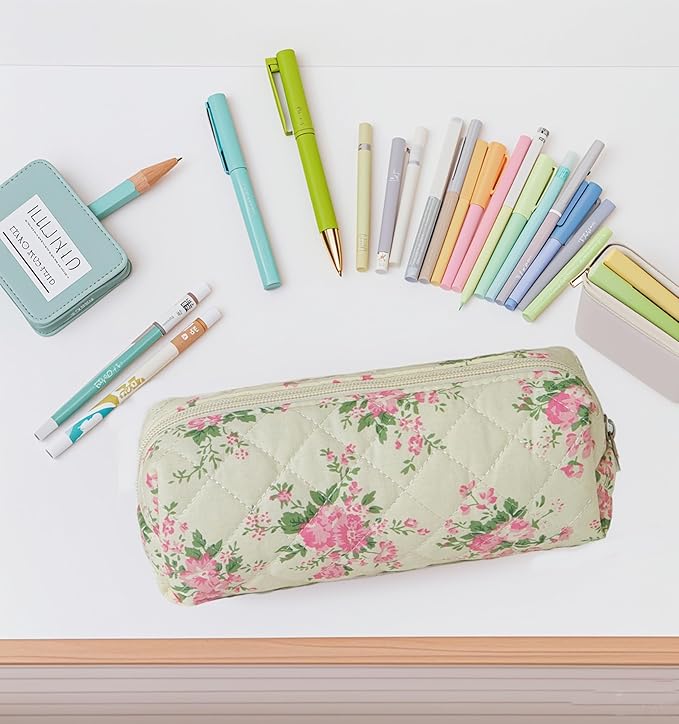 Carry bloom Pencil Pouch Cute Pencil Case for Girls Aesthetic Pencil Bag with Zipper Pen Cases School Supplies Makeup Bag (2 flower pink)