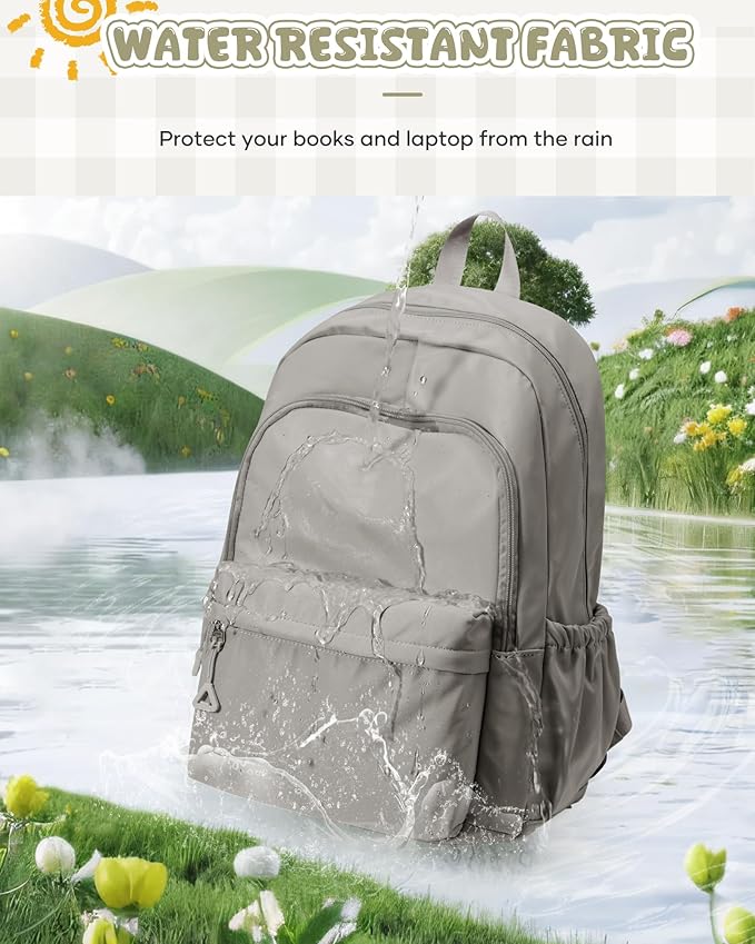 winspansy Backpack for School Teenage Girls Boys,Waterproof Lightweight School Bags Travel Daypack Simple Cute College Backpack Rucksack for Women Men fit 14 Inch Laptop,Grey Brown