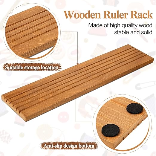 2 Piece Wooden Quilting Ruler Holder Organizer 17 Inch 5 Slot Grids Ruler Rack for Quilting and Sewing, Ideal for Home Office Desk Storage(Wooden Brown)