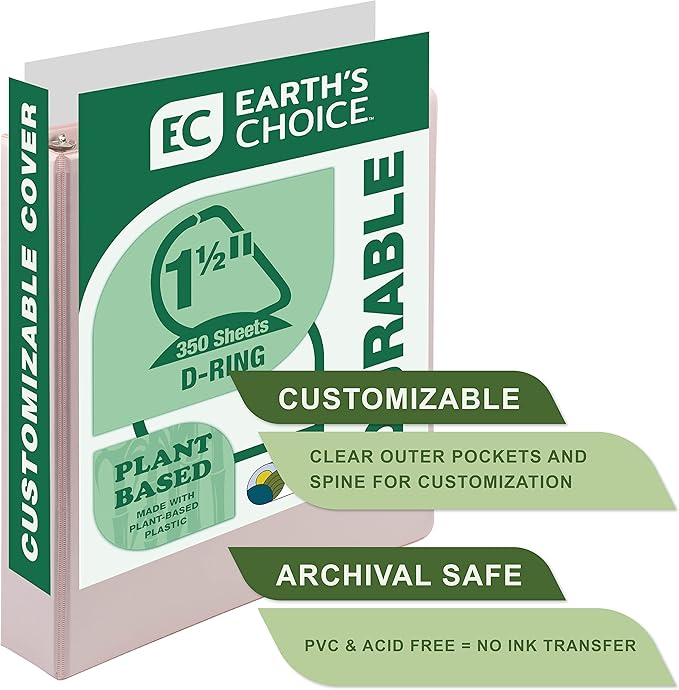 Samsill Plant-Based 1.5 Inch Durable D-Ring, View Binder, Eco-Friendly, USDA Certified Biobased, Single, Rose