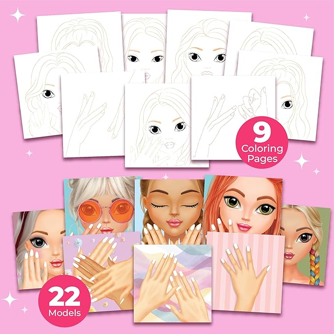 BSCOOL Nails & Makeup Sticker and Coloring Book for Girls Ages 4+ – 2 Pack – 240+ Removable Stickers – Nail Design & Makeup Activity Book – Creative Birthday Gift for Kids