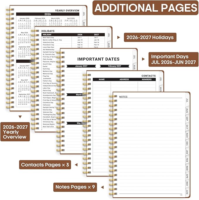 8.5" x 11" Academic Planner 2026-2027, Weekly & Monthly Calendar Planner Book, July 2026 – June 2027, Large Hardcover Organizer with Tabs, Perfect for Teachers, Students, Women & Men – A4, Brown