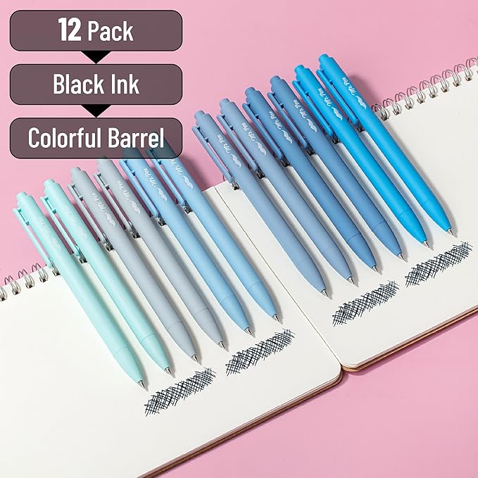 Mr. Pen- Retractable Gel Pens, 12 Pack, Black Ink, Sky Blue Barrel, Fine Point 0.5mm, Fast Dry, Smooth Writing, Cute Pens for Drawing, Writing Planner and School Supplies