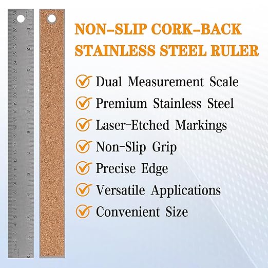 Metal Rulers,Ruler 12 inch Ruler 6inch,Cork Backed