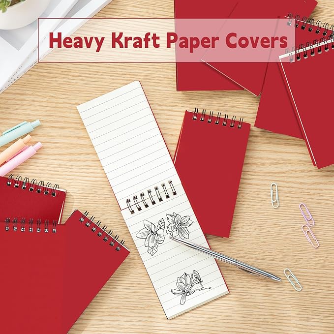 Tenceur 2 Pcs Red Pocket Notebook Small 3x5 Inch Top Spiral Notepads Bound Notebook with Lined 120 Pages Memo Pads for Office College Nurse Essentials Back to School Gift