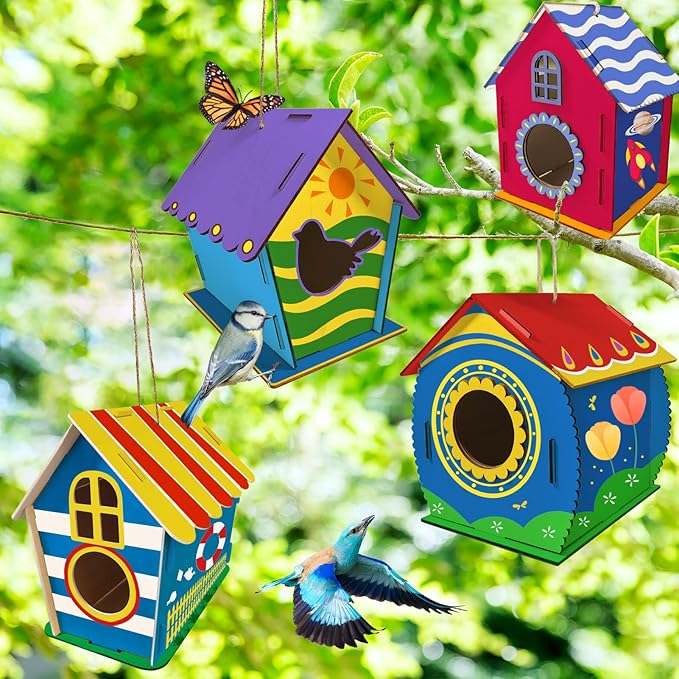 Heyzeibo 4Pack Birdhouse Kit, Craft Kits for Kids to Build and Paint Bird House, Easter DIY Wooden Arts and Crafts for Girls Boys Toddler