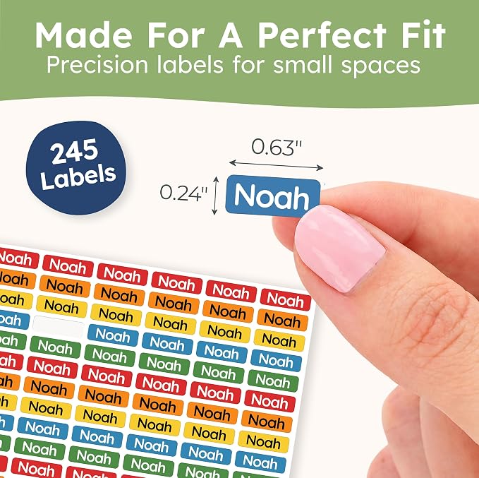 Small Custom Name Labels for Kids (245 Stickers) - Personalized & Waterproof Labels for School Supplies, Daycare, Sleepaway Camp & Clothing Tags - Bright