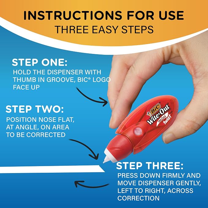 BIC Wite-Out Mini Twist Correction Tape, No Dry Time, Tear Resistant Tape, White, 2-Count
