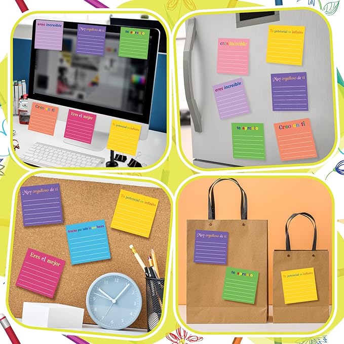 Yinder 24 Pcs Inspirational Sticky Notes Cute Motivational Sticky Notes Pad End of Year Employee Appreciation Gifts Bulk for Teacher Nurse Coworkers Office Supplies 3 x 3'' (Appreciation,Spanish)