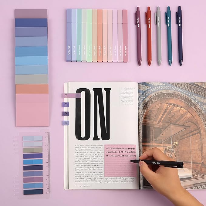 Mr. Pen- Aesthetic Book Annotation Kit, 38 pcs, 12 No Bleed Aesthetic Highlighters, 5 Gel Pens Black Ink, 700 Transparent Sticky Notes & Tabs for Study, Bible Journaling, Planner, Mothers Day Gift