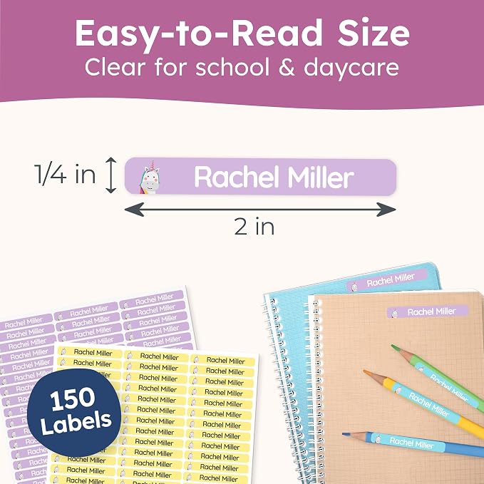 Personalized Kids Name Labels for Pencils Color Mix [150pcs] - Waterproof Name Stickers for School & Daycare - Pencil Custom Name Stickers - Children Name Stick On Labels for Pens (2.0”x0.3”)