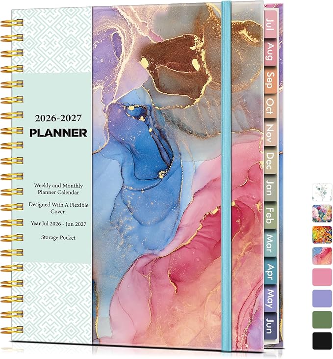 Academic Planner 2026-2027, Weekly and Monthly Calendar Planner from July 2026 - June 2027, 8.5" x 11" A4 Large Daily Agenda Book with Tabs, Flexible Cover, College School Organizer for Student Teacher, Watercolor