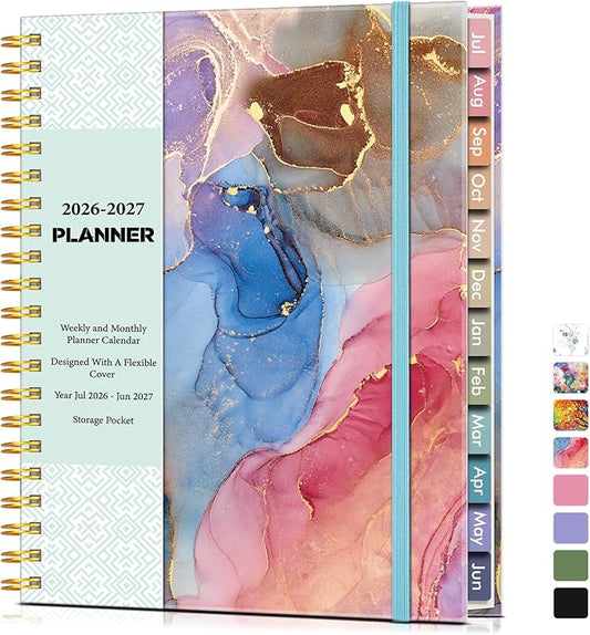 Academic Planner 2026-2027, Weekly and Monthly Calendar Planner from July 2026 - June 2027, 8.5" x 11" A4 Large Daily Agenda Book with Tabs, Flexible Cover, College School Organizer for Student Teacher, Watercolor