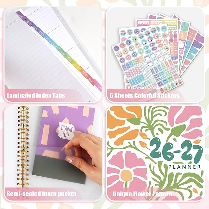 Large 2026-2027 Academic Planner – Weekly & Monthly Planner Organizer from July 2026 - June 2027, 8.8"x11.4" Daily Agenda Planning Book with Pocket, Stickers & Tabs for Women Students Office, A4 Size