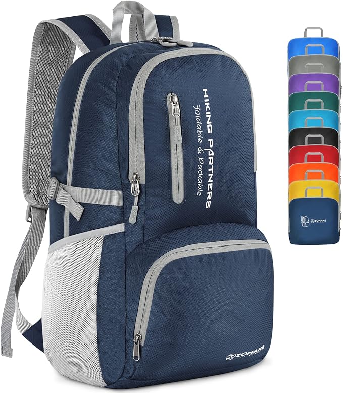 ZOMAKE Lightweight Packable Backpack, 35L Foldable Daypack (Navy Blue) | Light Hiking Backpacks Water Resistant Collapsible Day Pack for Travel, Everyday Carry, Multi-Pocket Layout, Heavy Duty Nylon