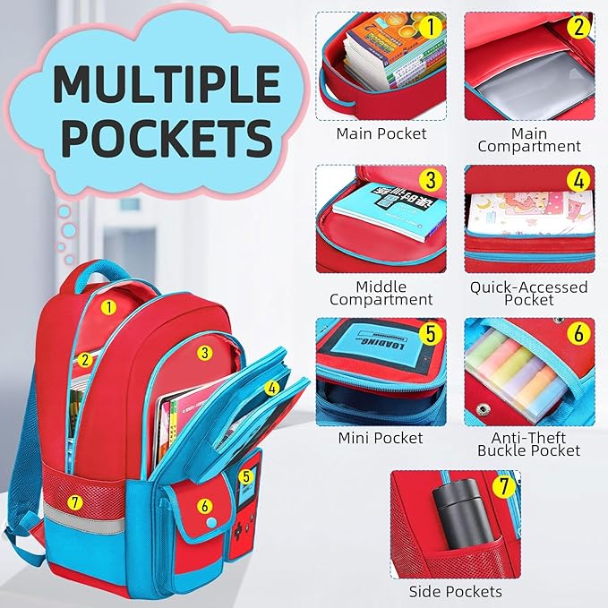 TILYTADLY School Backpack for Boys - Gamer Boys Backpack for Kids Children Elementary Middle School - Students Bag for Ages 6-18,17″ Video Game Bookbag Travel Back Pack