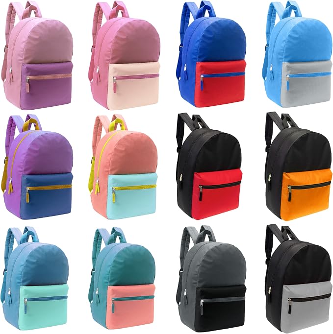 17" School Backpacks for Kids - Backpacks in Bulk for Elementary, Middle, and High School Students in Assorted Colors