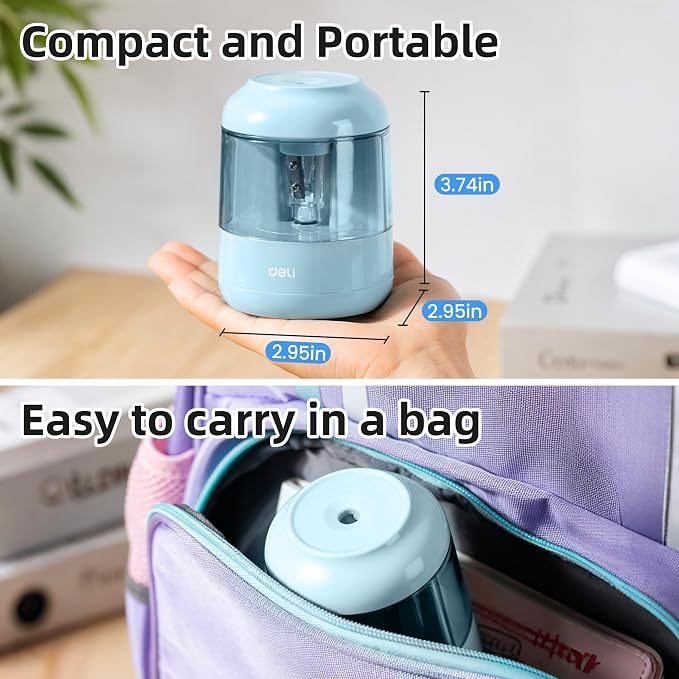 deli Electric Pencil Sharpener, Battery Operated, 6.5–8mm for Classroom