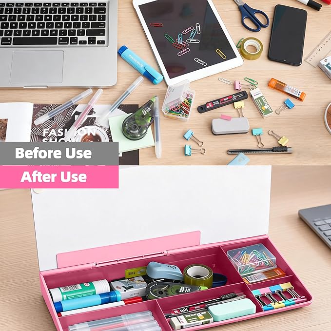 Desktop Whiteboard, Glass Dry Erase Board, Desk Board Buddy,Computer Keyboard Stand,Desk Whiteboard Organizer for Home,Office,School Supplies (Pink)