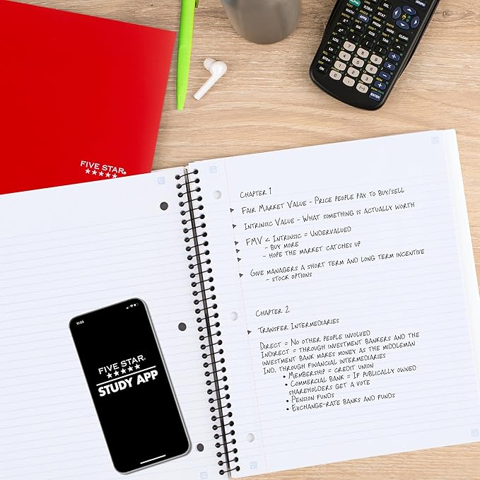 Five Star Advance Spiral Notebook + Study App, 1 Subject, College Ruled Paper, 8-1/2" x 11", 100 Sheets, Spiral Guard, Movable Tabbed Dividers, White (820012B-ECM)