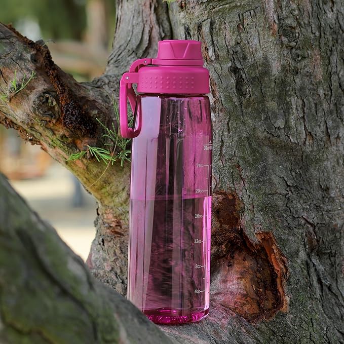 32oz Clear Water Bottle - BPA-Free Tritan Plastic, Fast Flow Spout Lid, Wide Mouth & Leakproof Design Hiking Water Bottle Suitable for Travel, Outdoors, Gym, Travel, Home, School(Rose)