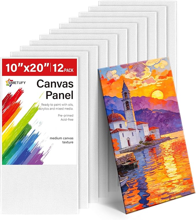 Large Canvas Panels 12 Pack 10.23x20.3 Inch – 8 oz Triple Primed 100% Cotton Flat Canvas Boards for Painting, Acid-Free White Art Surfaces for Oil, Acrylic & Mixed Media