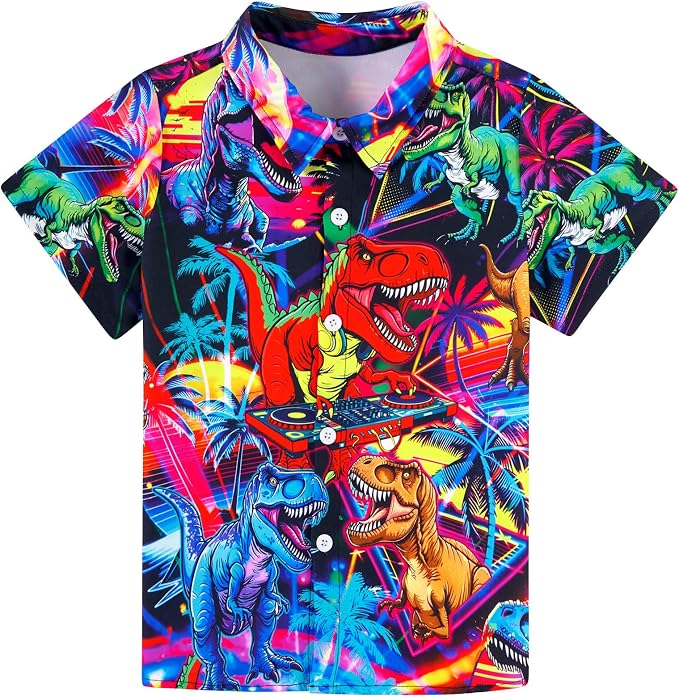 Enlifety 2-10T Kids Hawaiian Shirt Boys Short Sleeve Button Down Shirts Hawaii Summer Casual Blouse